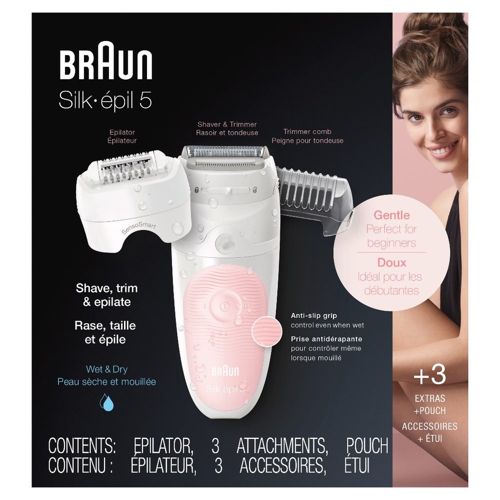 Silk-Épil 5 5-620 Epilator for Women for Gentle Hair Removal, WhitePink